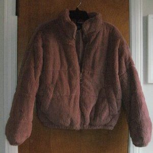 Wild Fable Pink Vegan Faux Fur Full Zip Jacket Coat Lined with Pockets size S